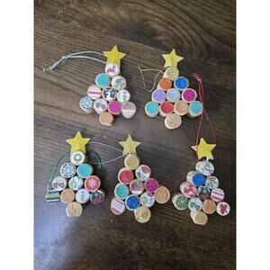 New Christmas Tree Ornaments Wine Cork Set of 5 Handmade